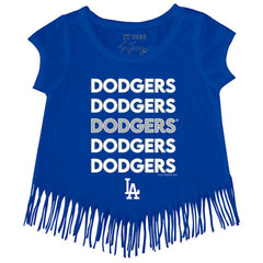 Los Angeles Dodgers Tiny Turnip Girls Youth Stacked Fringe T-Shirt Online