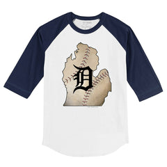Detroit Tigers Tiny Turnip Youth State Outline 3/4-Sleeve Raglan T-Shirt Lifestyle