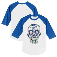 Los Angeles Dodgers Tiny Turnip Youth Sugar Skull 3/4-Sleeve Raglan T-Shirt Lifestyle