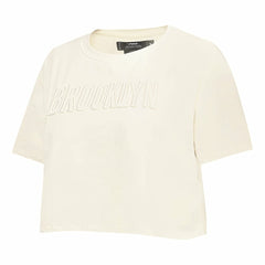 NBA - Brooklyn Nets Pro Standard Women's Neutral Boxy Crop T-Shirt - Cream