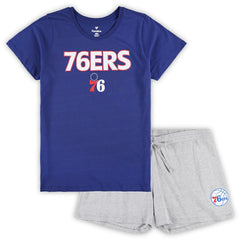 Fanatics - Philadelphia 76ers Women's Plus Size T-Shirt & Shorts Combo Set - Royal/Heather Gray