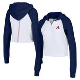 Atlanta Braves Lusso Women's Jane Raglan Quarter-Zip Tri-Blend Cropped Pullover Hoodie Clearance