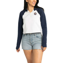 Houston Astros Lusso Women's Jane Raglan Quarter-Zip Tri-Blend Cropped Pullover Hoodie Sale