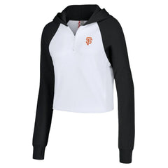 San Francisco Giants Lusso Women's Jane Raglan Quarter-Zip Tri-Blend Cropped Pullover Hoodie On Sale