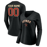 Houston Astros Women's Personalized Cooperstown Collection Alternate Winning Streak Long Sleeve V-Neck T-Shirt Clearance