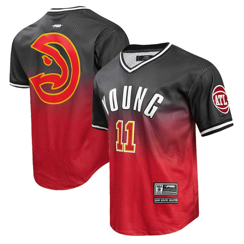 NBA - Trae Young Atlanta Hawks Post Ombre Name & Number T-Shirt - Black/Red