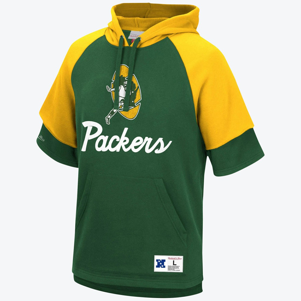 Green Bay Packers Short Sleeve Fleece Hoodie - Mitchell & Ness