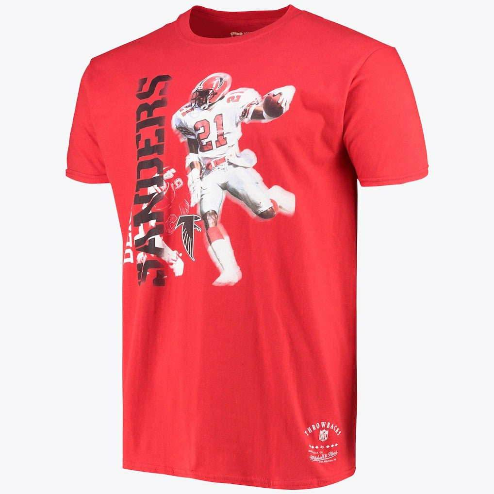 Atlanta Falcons Stencil Font Player Tee Deion Sanders Mens - Mitchell & Ness