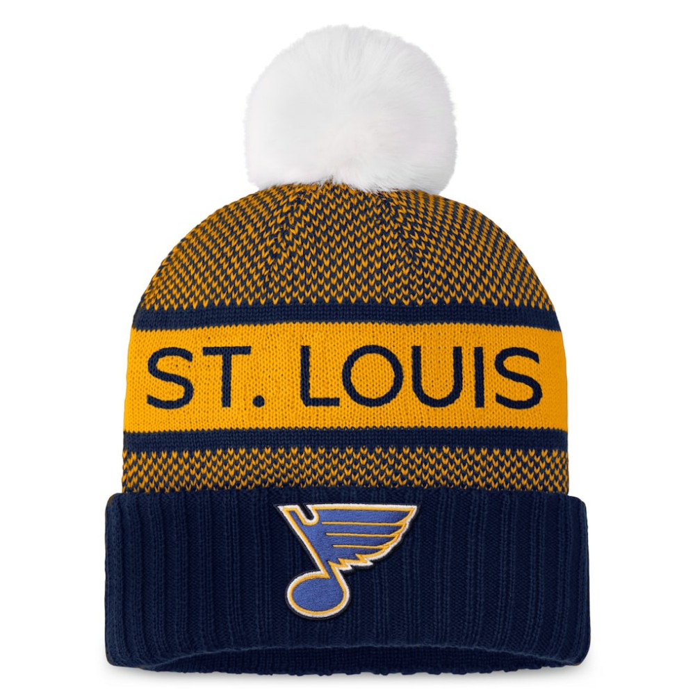 St. Louis Blues - Fanatics Women's Authentic Pro Rink Cuffed Knit Hat with Pom Navy/Gold
