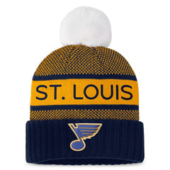 St. Louis Blues - Fanatics Women's Authentic Pro Rink Cuffed Knit Hat with Pom Navy/Gold