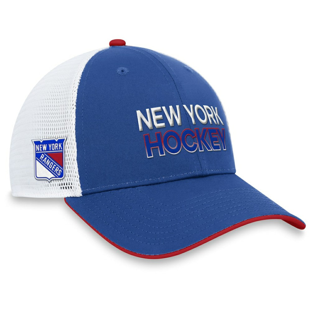 New York Rangers Fanatics Authentic Pro Rink Trucker Adjustable Hat Blue