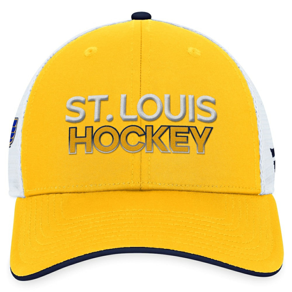 St. Louis Blues - Fanatics Authentic Pro Rink Trucker Adjustable Hat Gold