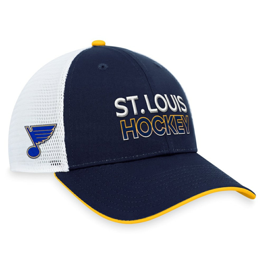 St. Louis Blues - Fanatics Authentic Pro Rink Trucker Adjustable Hat Navy