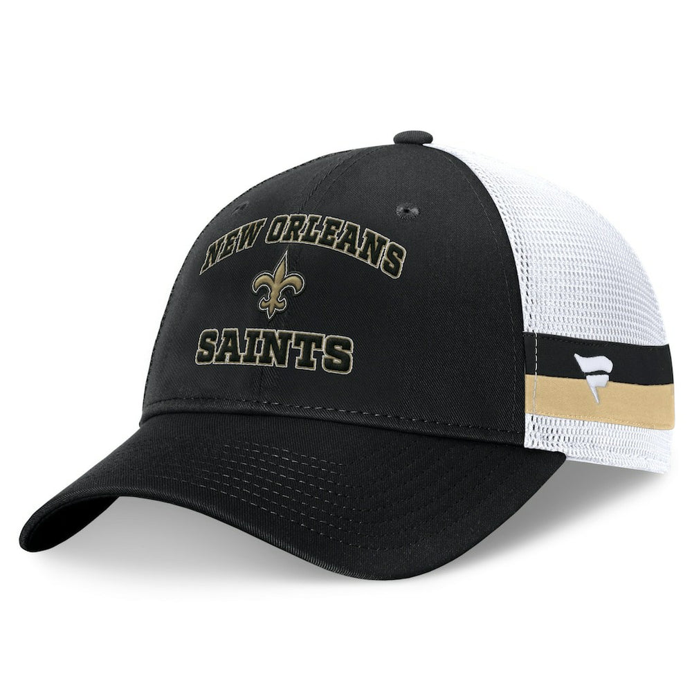 New Orleans Saints Fundamentals Side Stripe Trucker Adjustable Hat Black/White - Fanatics