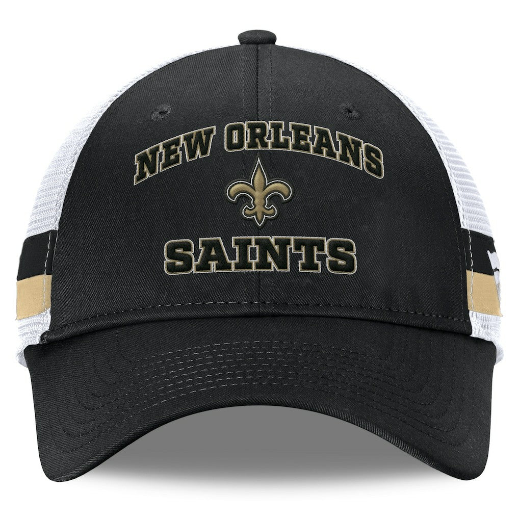 New Orleans Saints Fundamentals Side Stripe Trucker Adjustable Hat Black/White - Fanatics
