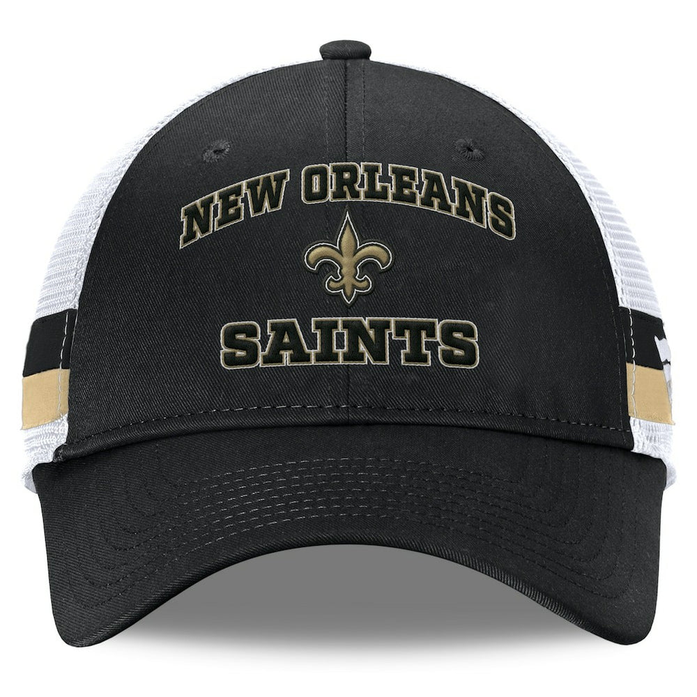 New Orleans Saints Fundamentals Side Stripe Trucker Adjustable Hat Black/White - Fanatics
