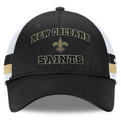 New Orleans Saints Fundamentals Side Stripe Trucker Adjustable Hat Black/White - Fanatics