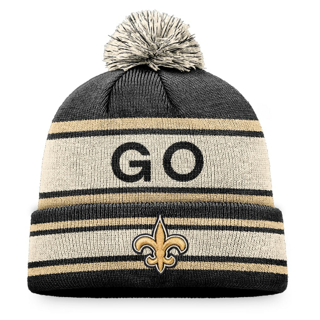New Orleans Saints Heritage Cuffed Knit Hat with Pom Black - Fanatics