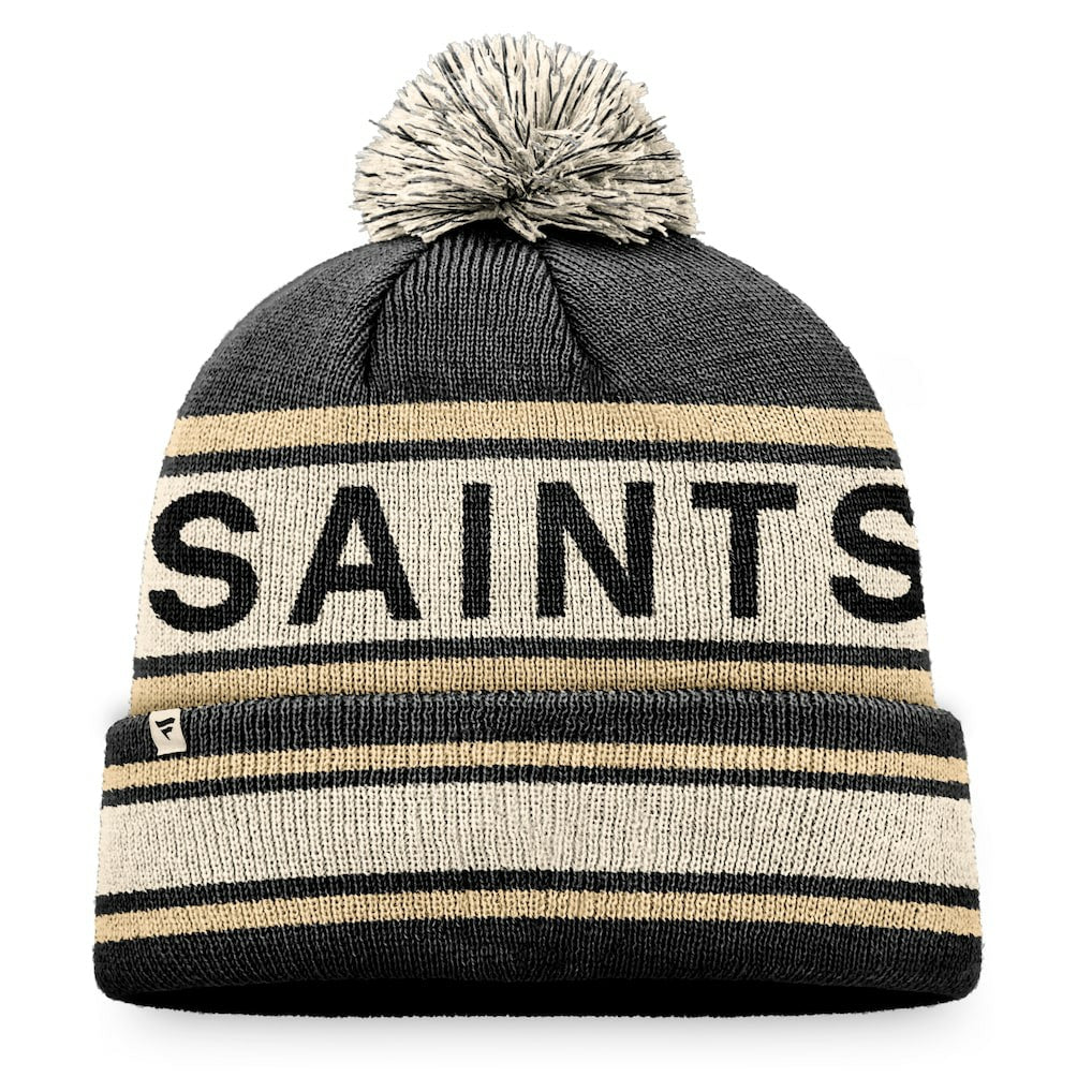 New Orleans Saints Heritage Cuffed Knit Hat with Pom Black - Fanatics