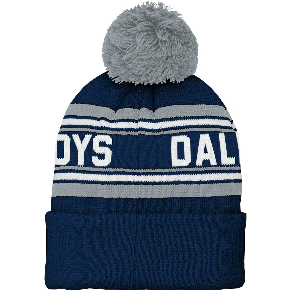 Dallas Cowboys Youth Jacquard Cuffed Knit Hat with Pom Navy - NFL