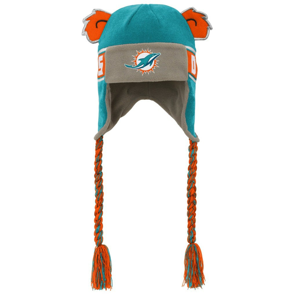 Miami Dolphins Youth Wordmark Ears Trooper Knit Hat Aqua - NFL