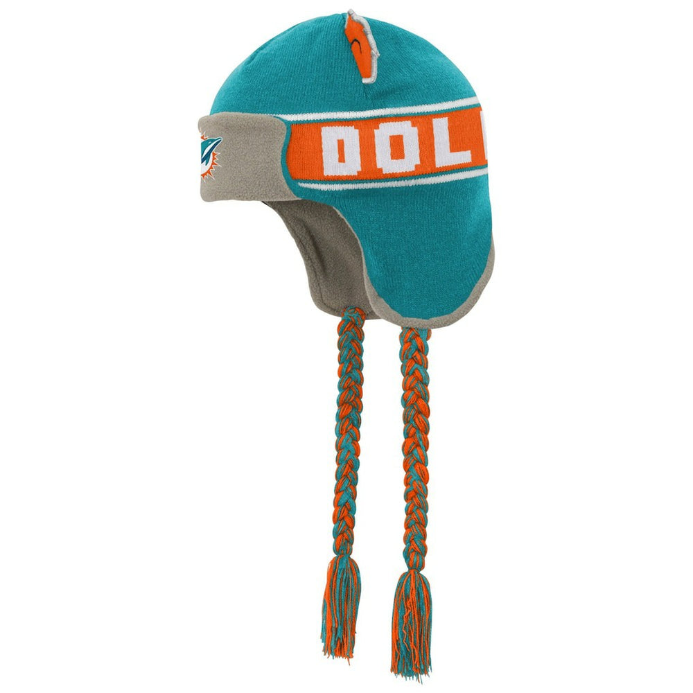 Miami Dolphins Youth Wordmark Ears Trooper Knit Hat Aqua - NFL