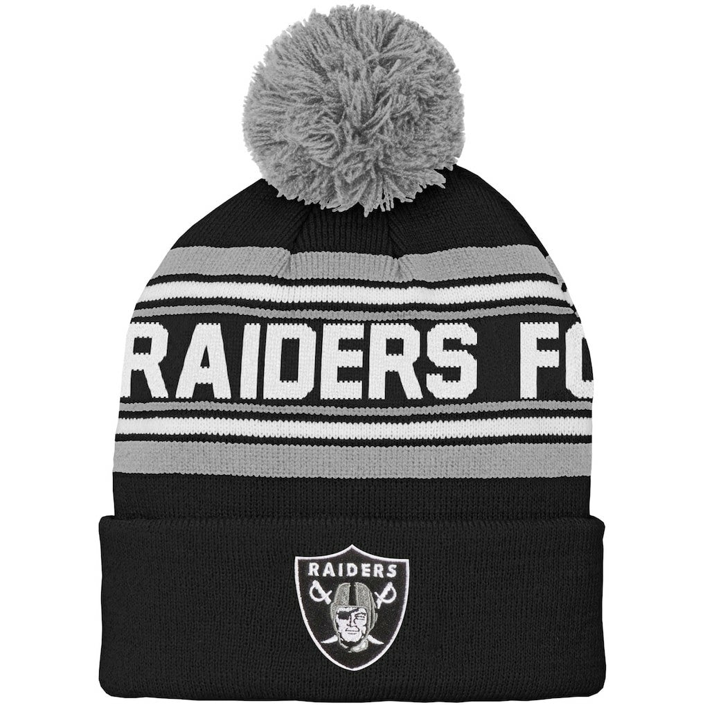 Las Vegas Raiders Youth Jacquard Cuffed Knit Hat with Pom Black - NFL