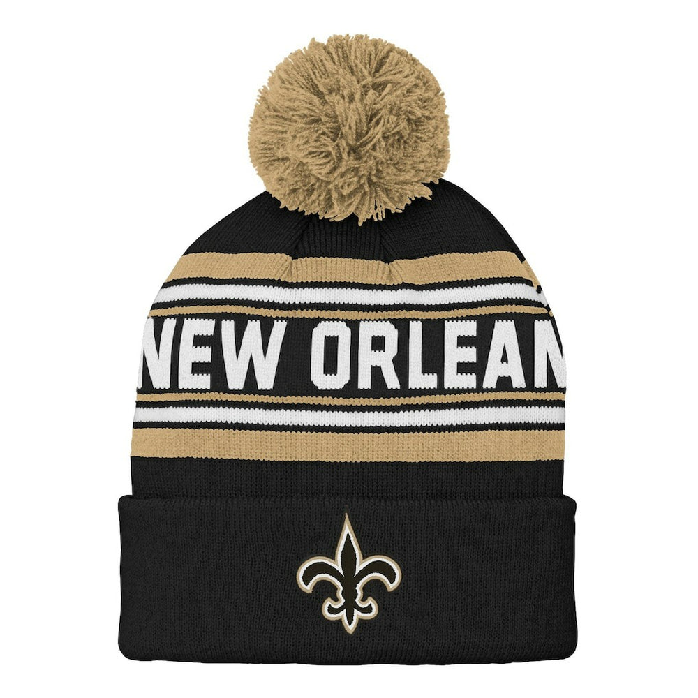 New Orleans Saints Youth Jacquard Cuffed Knit Hat with Pom Black - NFL