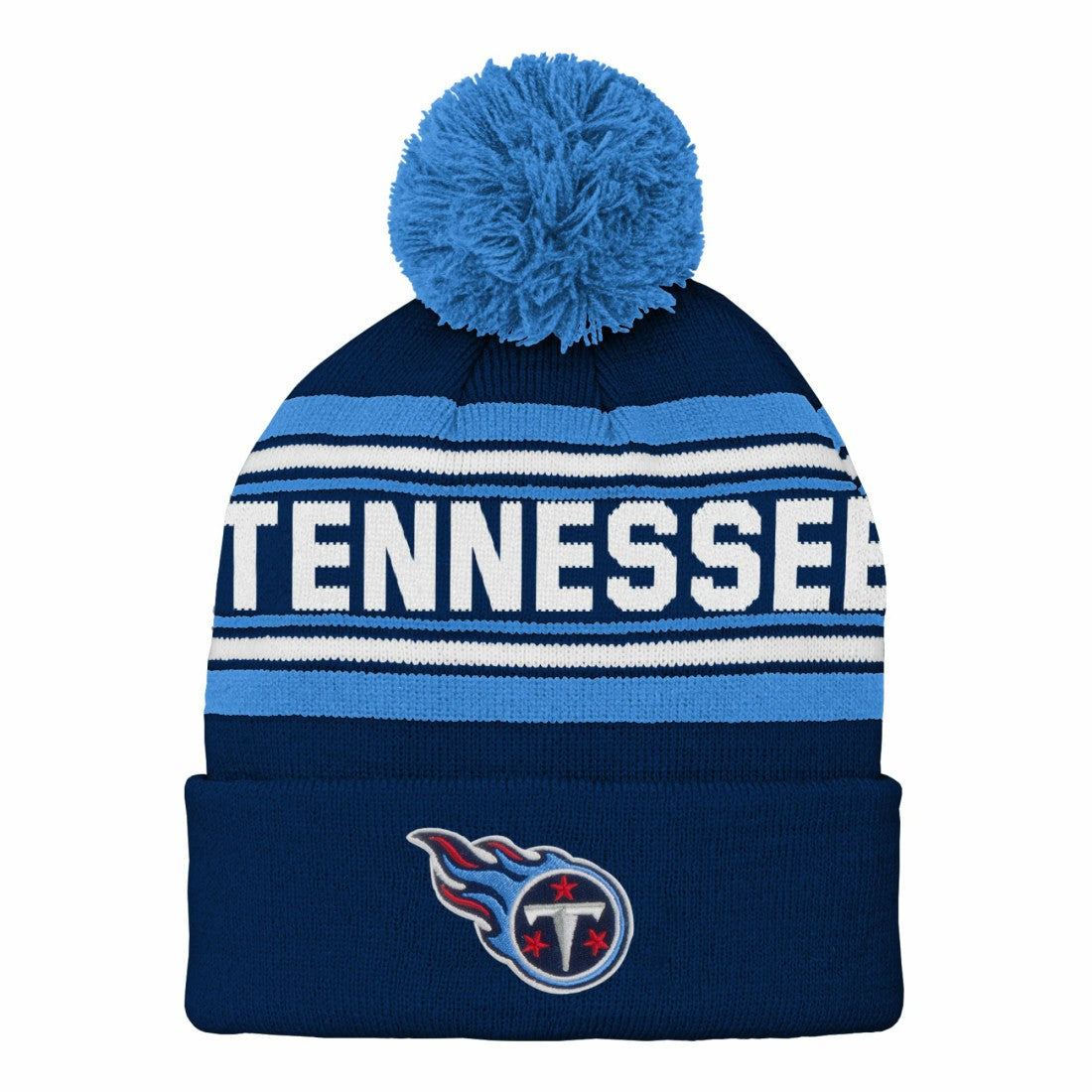 Tennessee Titans Youth Jacquard Cuffed Knit Hat with Pom Navy - NFL