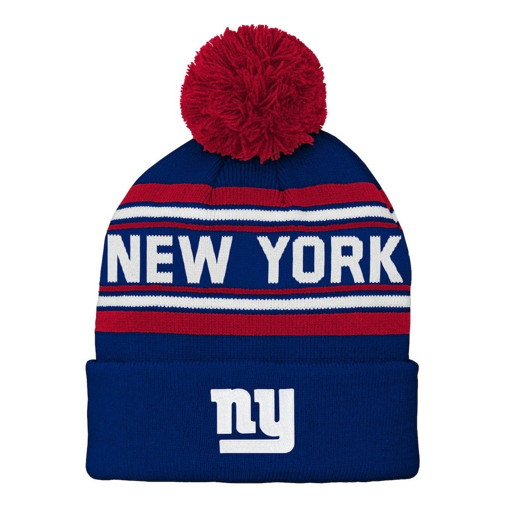 New York Giants Preschool Jacquard Cuffed Knit Hat with Pom Royal - NFL