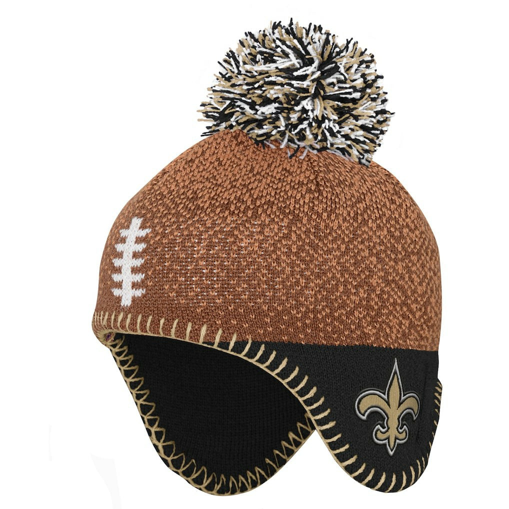 New Orleans Saints Preschool Football Head Knit Hat with Pom Brown - NFL