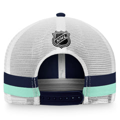 Seattle Kraken Fanatics Fundamental Striped Trucker Adjustable Hat Deep Sea Blue/White