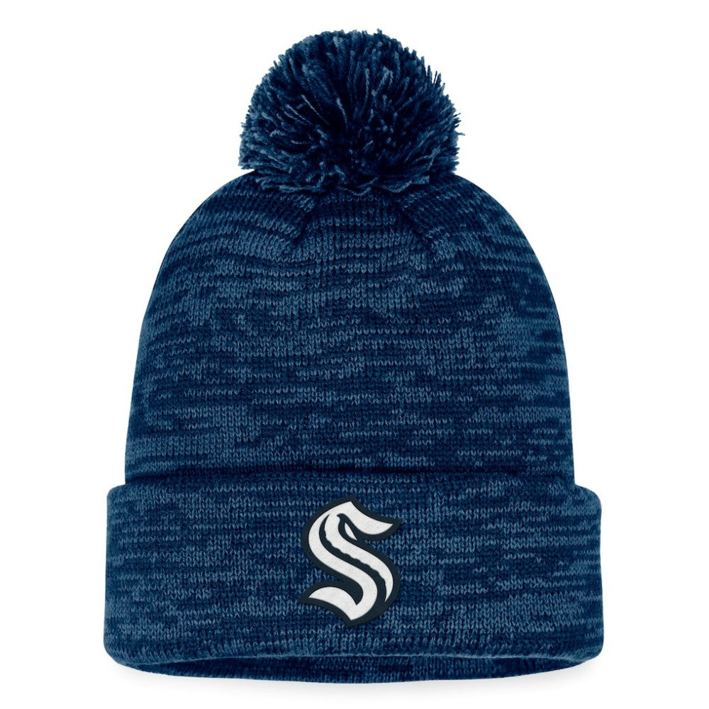 Seattle Kraken Fanatics Fundamental Cuffed Knit Hat with Pom Deep Sea Blue