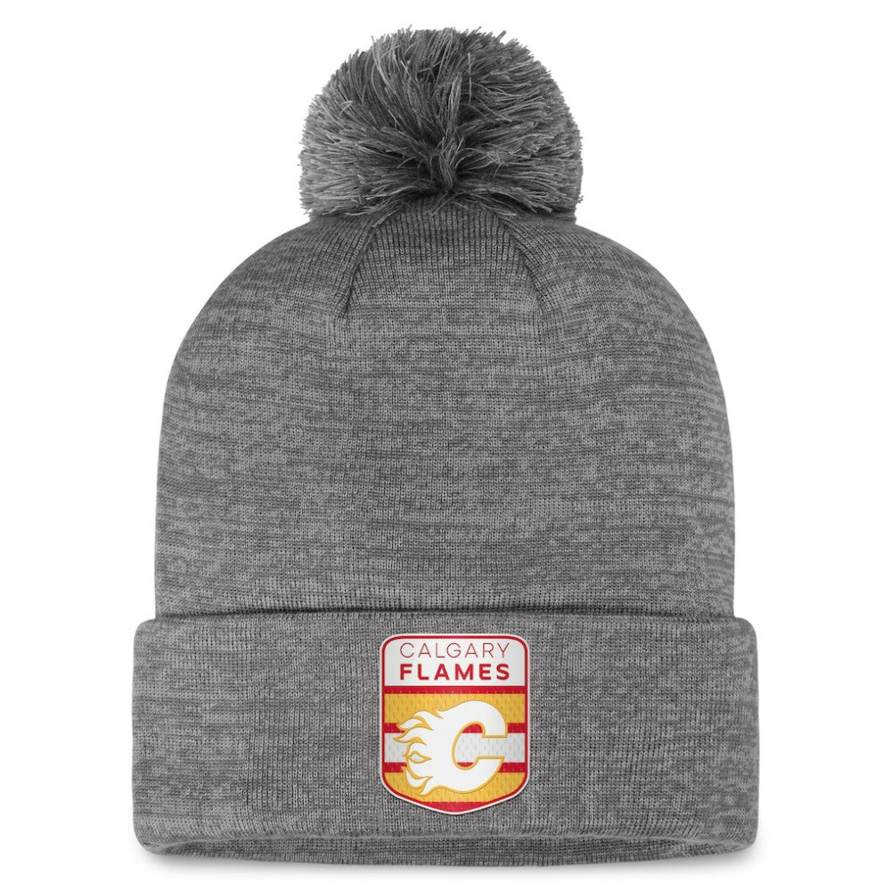 Calgary Flames - Fanatics Authentic Pro Home Ice Cuffed Knit Hat with Pom Gray