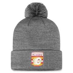Calgary Flames - Fanatics Authentic Pro Home Ice Cuffed Knit Hat with Pom Gray