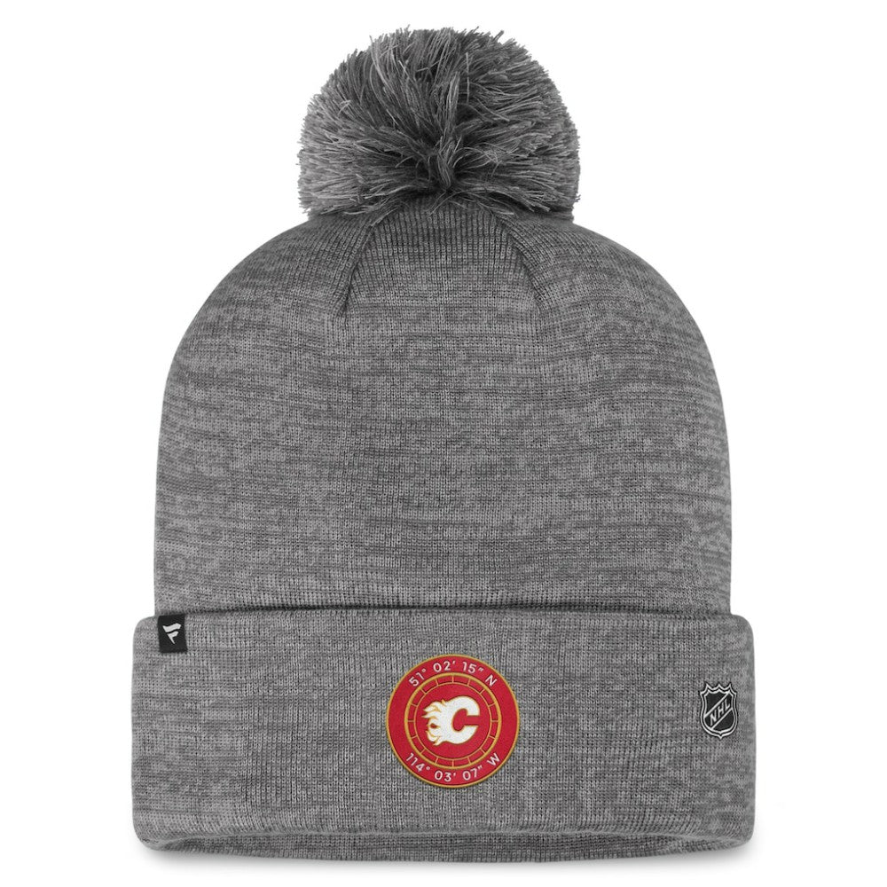Calgary Flames - Fanatics Authentic Pro Home Ice Cuffed Knit Hat with Pom Gray
