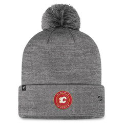Calgary Flames - Fanatics Authentic Pro Home Ice Cuffed Knit Hat with Pom Gray