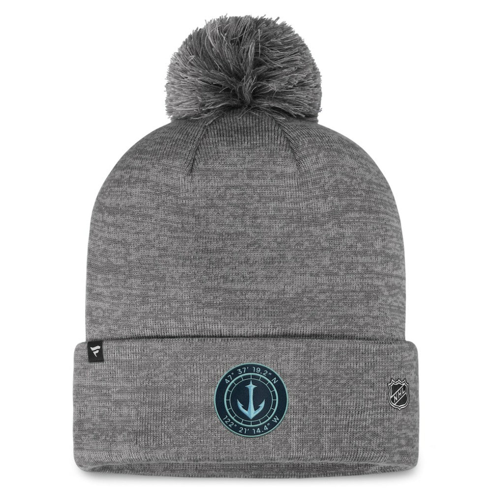 Seattle Kraken Fanatics Authentic Pro Home Ice Cuffed Knit Hat with Pom Gray