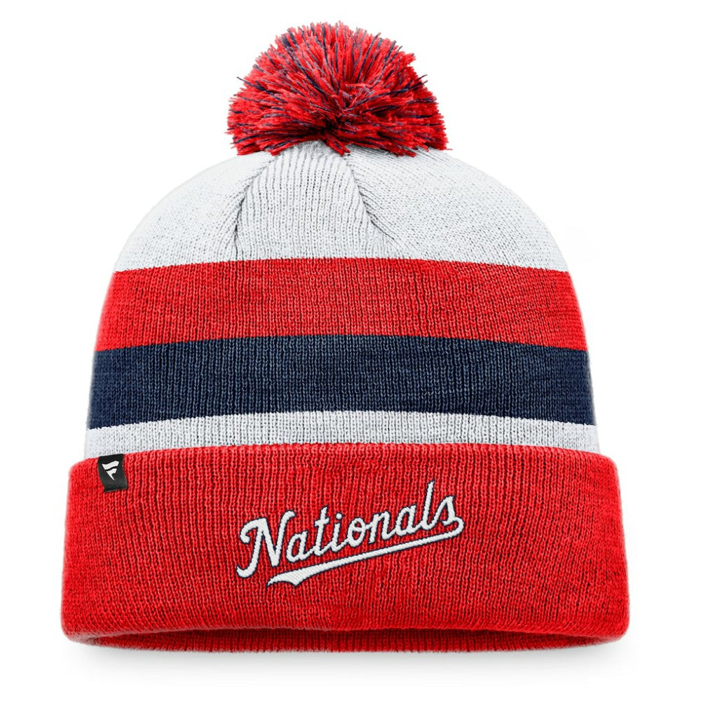 Washington Nationals Fanatics Stripe Cuffed Knit Hat with Pom Online