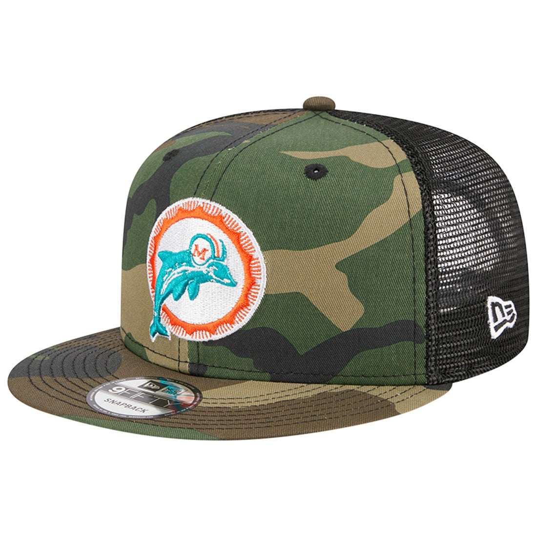 Miami Dolphins New Era Throwback Main Trucker 9FIFTY Snapback Hat Camo - NFL