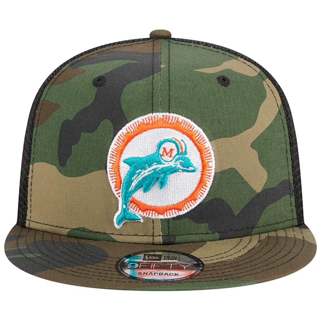 Miami Dolphins New Era Throwback Main Trucker 9FIFTY Snapback Hat Camo - NFL
