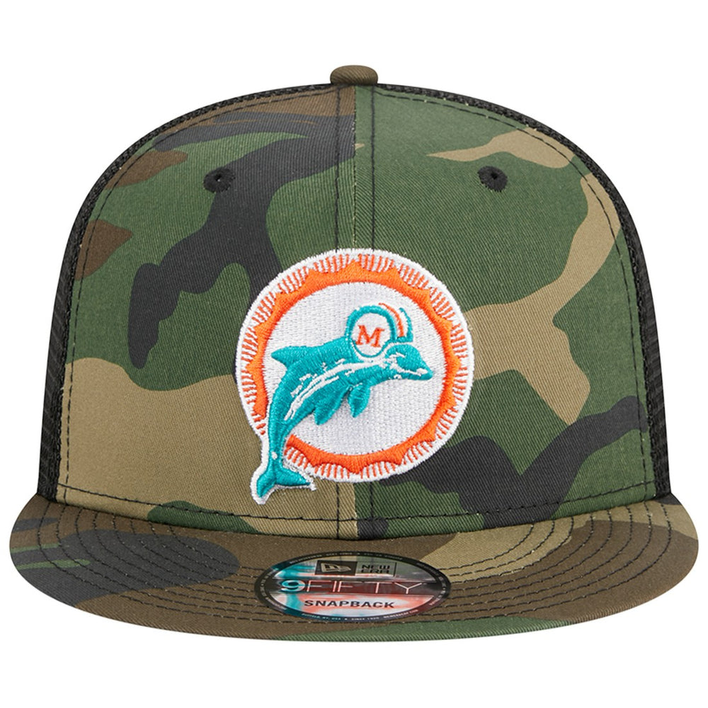 Miami Dolphins New Era Throwback Main Trucker 9FIFTY Snapback Hat Camo - NFL