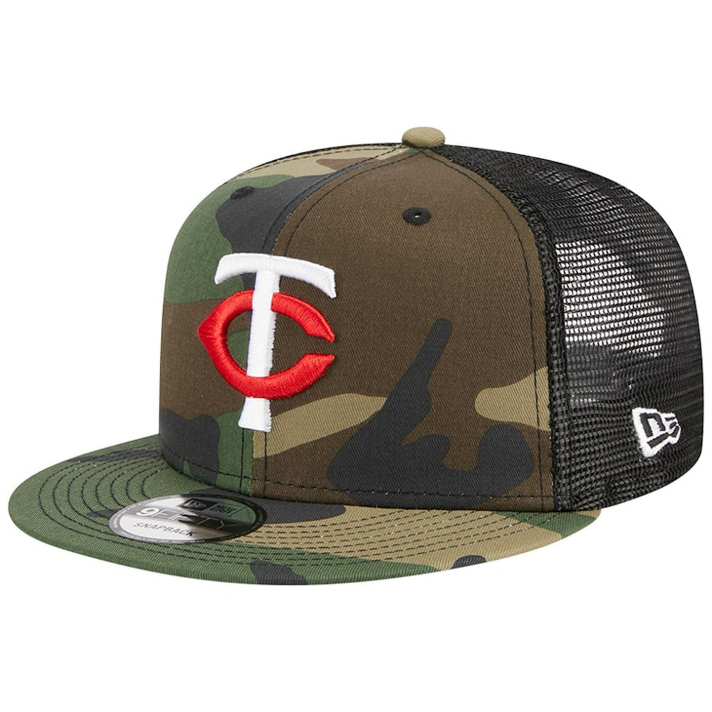 Minnesota Twins New Era Woodland Camo Trucker 9FIFTY Snapback Hat Lifestyle