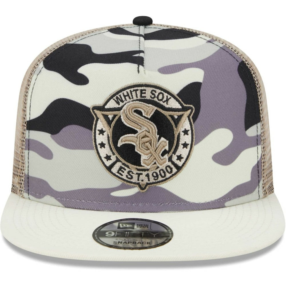 Chicago White Sox New Era Chrome Camo A-Frame 9FIFTY Trucker Snapback Hat Clearance