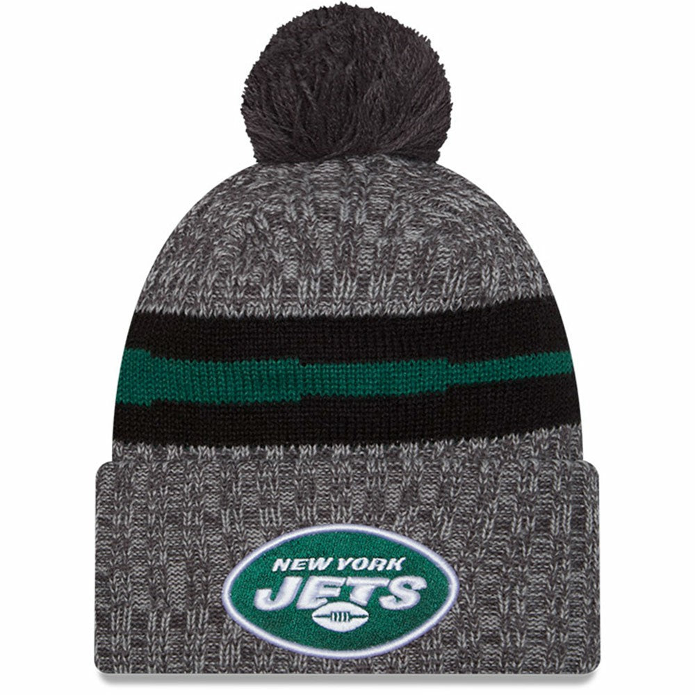 New York Jets New Era 2023 Sideline Sport Cuffed Pom Knit Hat Gray - NFL