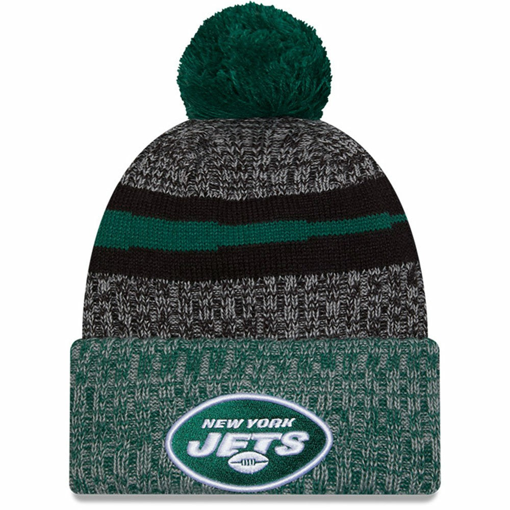 New York Jets New Era 2023 Sideline Sport Cuffed Pom Knit Hat Black/Green - NFL