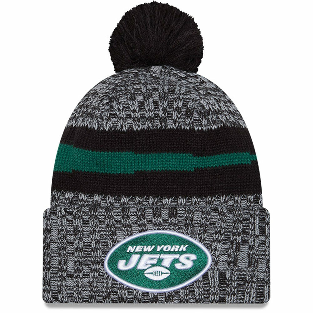New York Jets New Era 2023 Sideline Cuffed Knit Hat With Pom Black - NFL