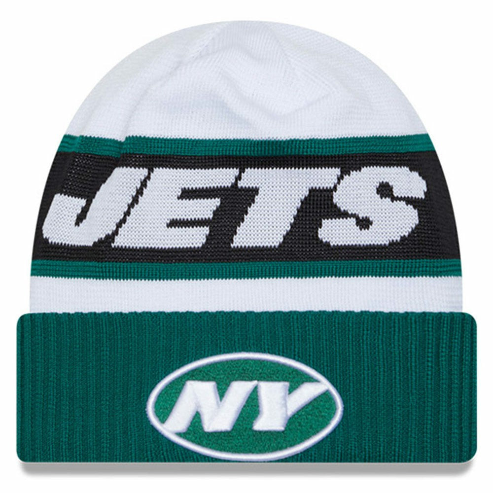 New York Jets New Era 2023 Sideline Tech Cuffed Knit Hat White/Green - NFL