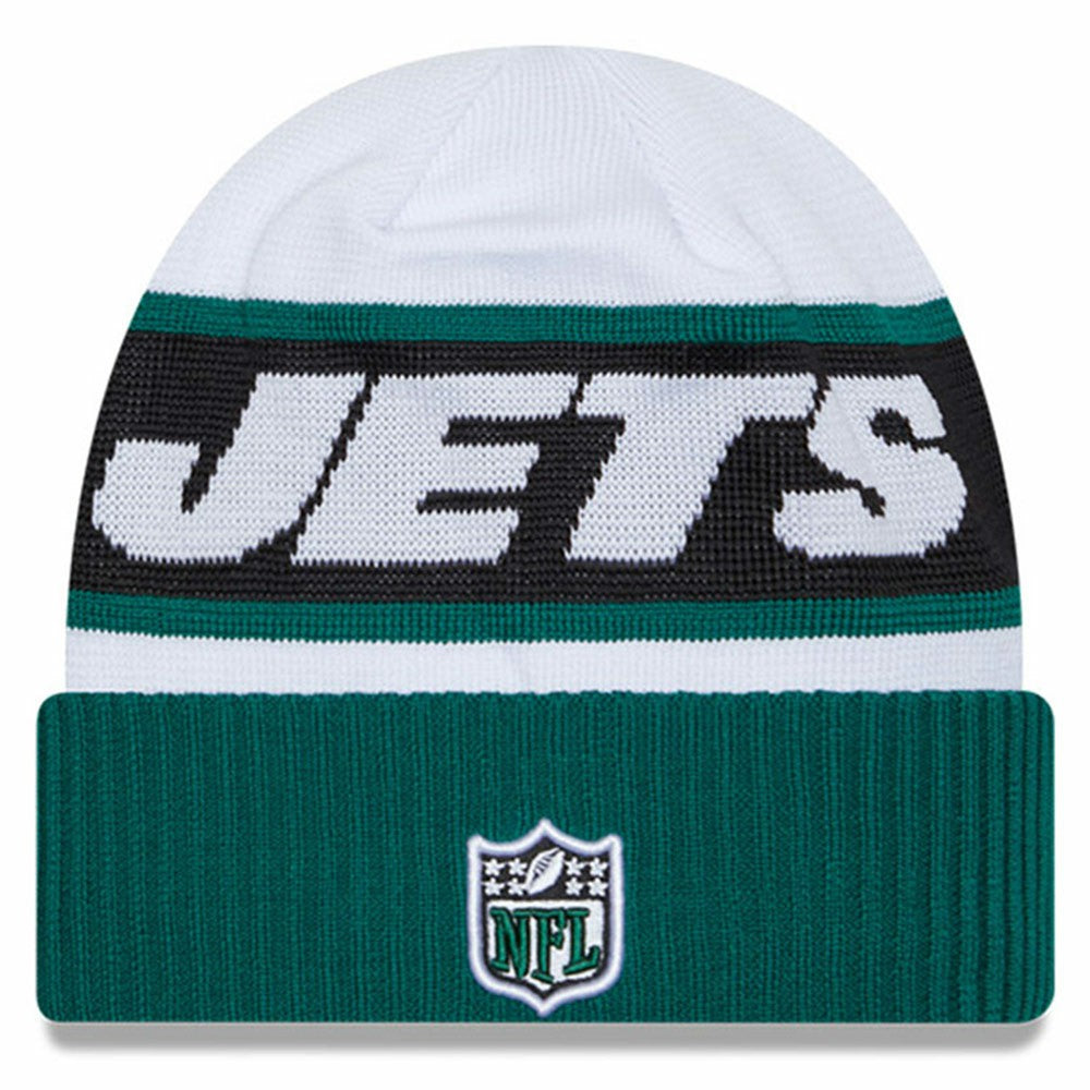 New York Jets New Era 2023 Sideline Tech Cuffed Knit Hat White/Green - NFL