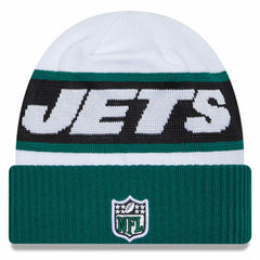 New York Jets New Era 2023 Sideline Tech Cuffed Knit Hat White/Green - NFL